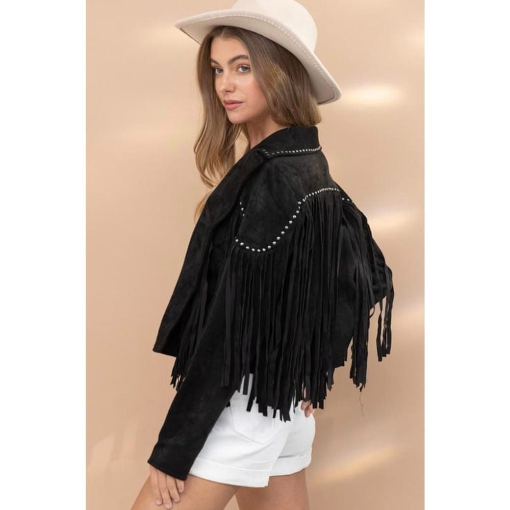 Blue‎ B Suede Fringe Jacket Small New Studded Western Cropped Festival Biker